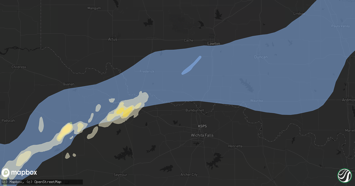 Hail map in Grandfield, OK on October 14, 2026