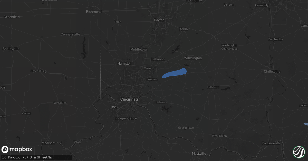 Hail map in Loveland, OH on October 14, 2026