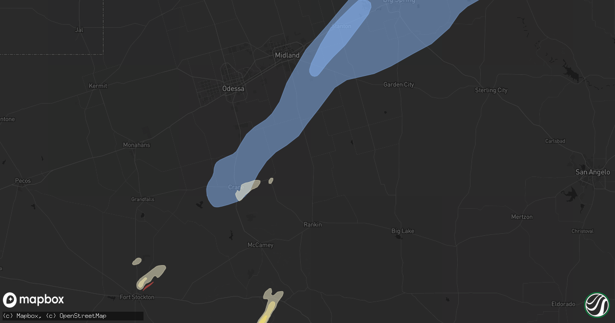 Hail map in Midkiff, TX on October 14, 2026