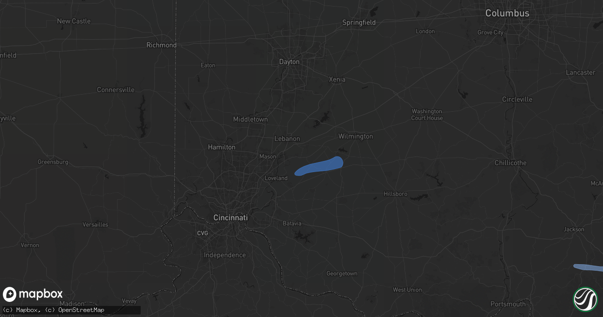 Hail map in Morrow, OH on October 14, 2026