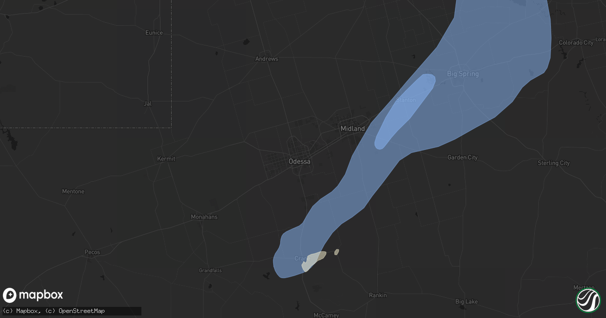 Hail map in Odessa, TX on October 14, 2026