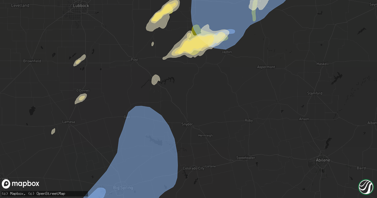 Hail map in Snyder, TX on October 14, 2026