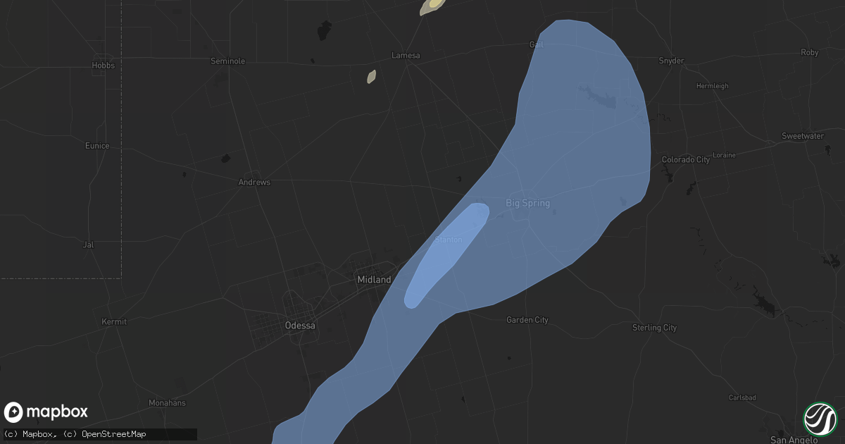 Hail map in Stanton, TX on October 14, 2026