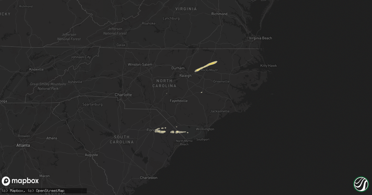 Hail map in North Carolina on October 15, 2012