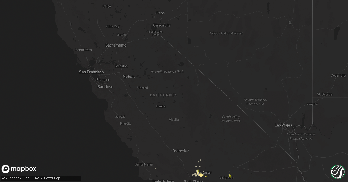 Hail map in California on October 15, 2015