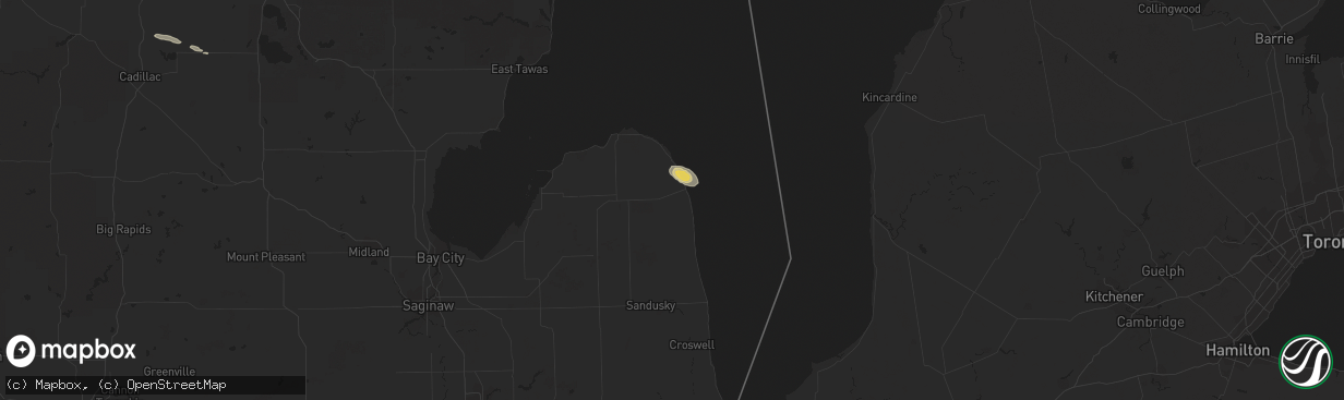 Hail map in Harbor Beach, MI on October 15, 2015