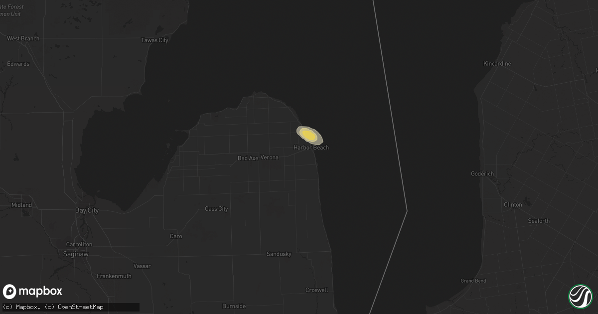 Hail map in Harbor Beach, MI on October 15, 2015