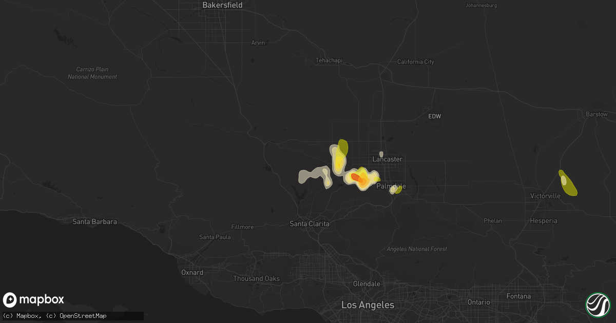 Hail map in Lake Hughes, CA on October 15, 2015