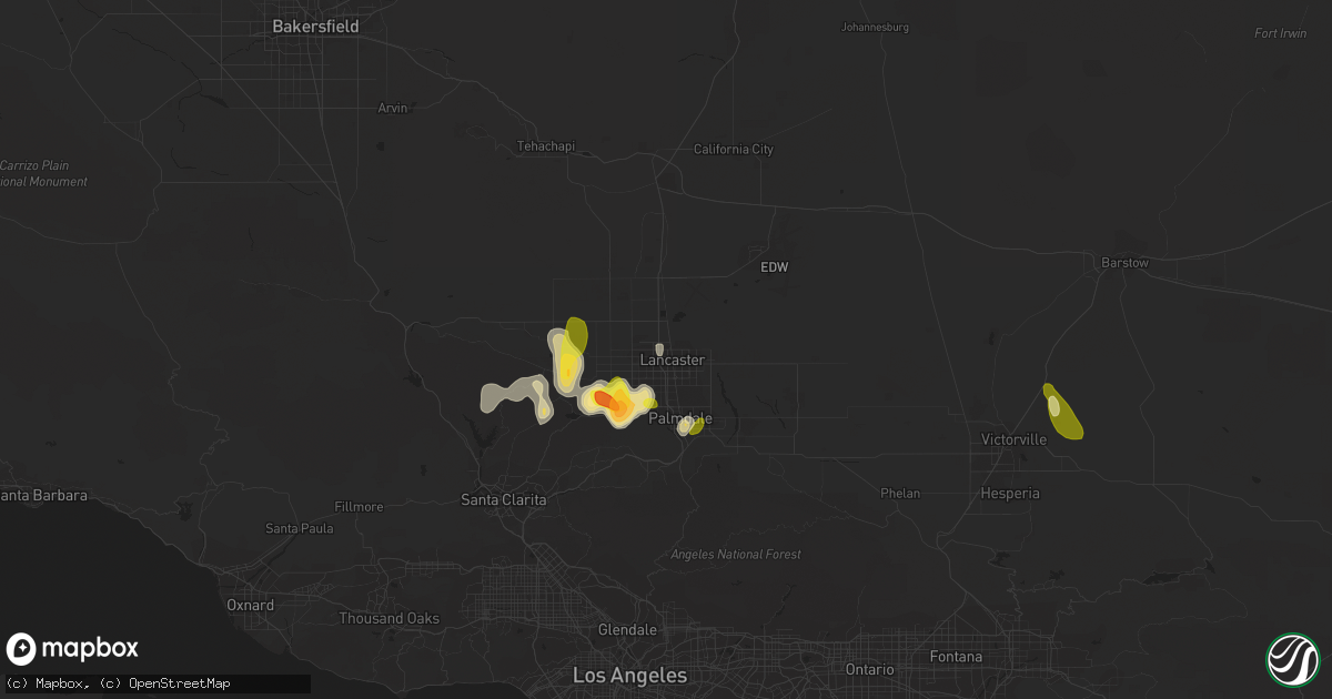 Hail map in Lancaster, CA on October 15, 2015