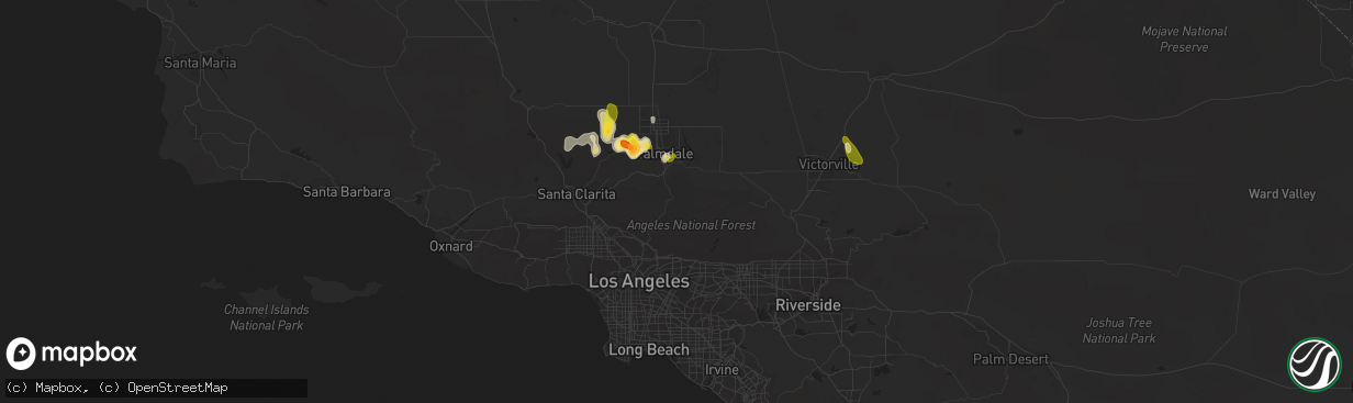 Hail map in Palmdale, CA on October 15, 2015