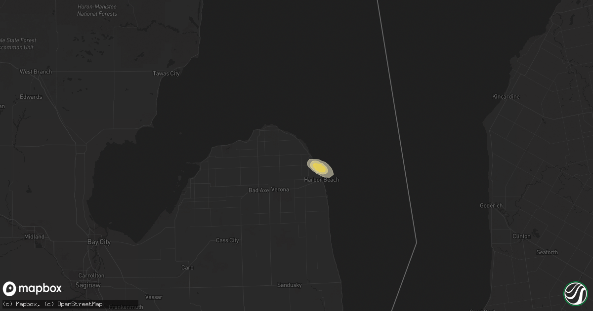 Hail map in Port Hope, MI on October 15, 2015