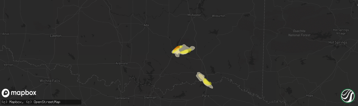 Hail map in Atoka, OK on October 15, 2019