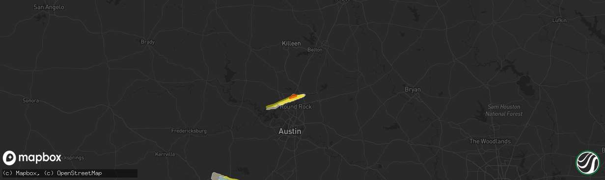 Hail map in Georgetown, TX on October 15, 2019