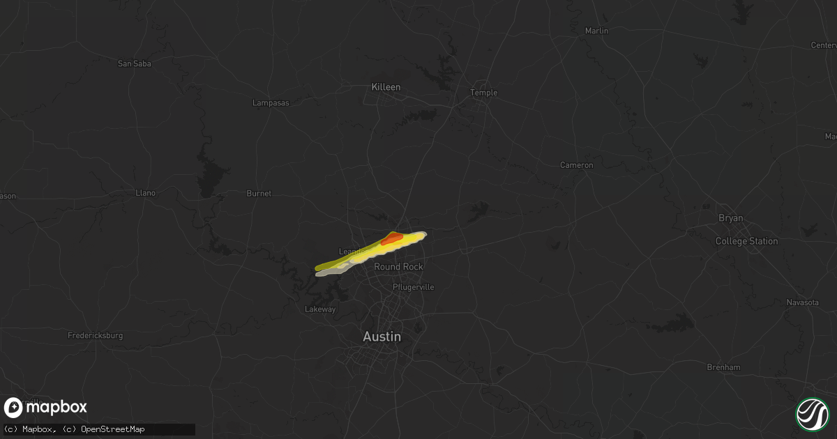 Hail map in Georgetown, TX on October 15, 2019