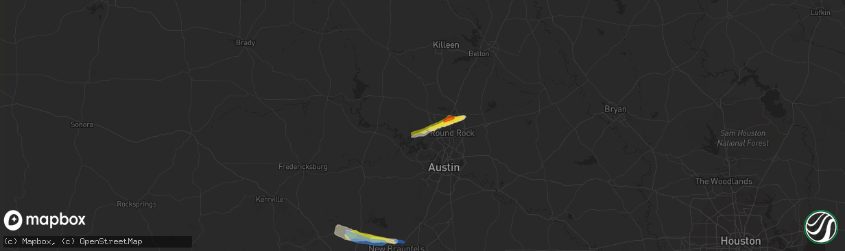 Hail map in Leander, TX on October 15, 2019