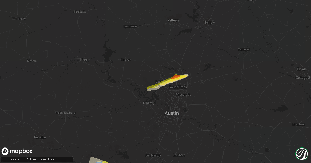 Hail map in Leander, TX on October 15, 2019