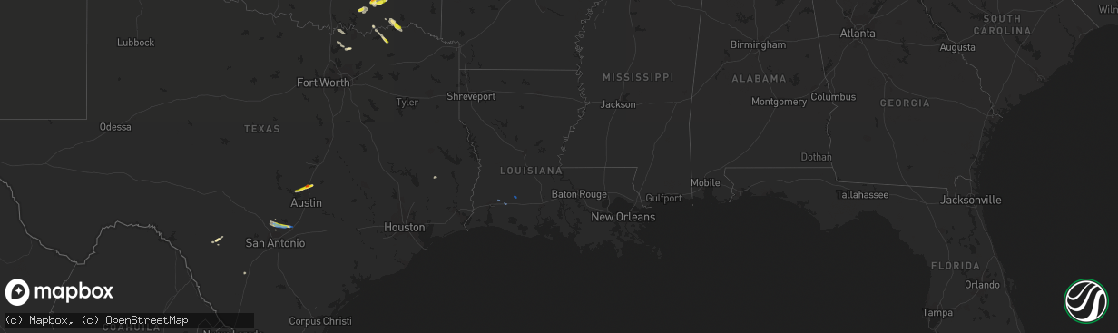 Hail map in Louisiana on October 15, 2019