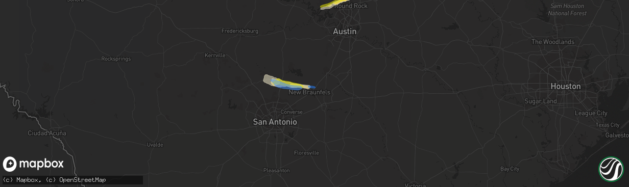 Hail map in New Braunfels, TX on October 15, 2019