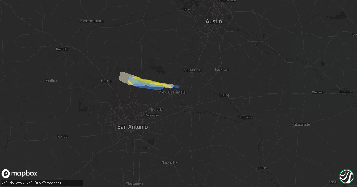 Hail map in New Braunfels, TX on October 15, 2019