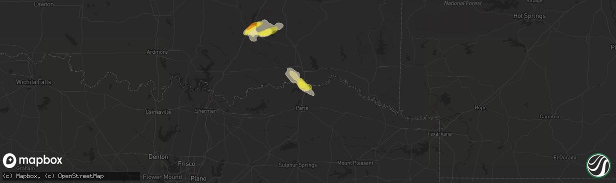 Hail map in Powderly, TX on October 15, 2019