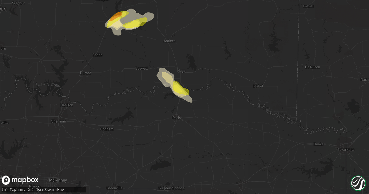 Hail map in Powderly, TX on October 15, 2019