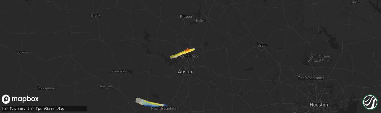 Hail map in Round Rock, TX on October 15, 2019