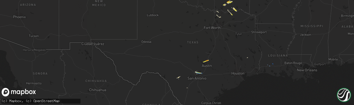 Hail map in Texas on October 15, 2019