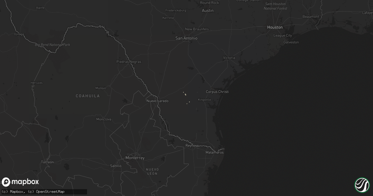 Hail map in Texas on October 15, 2020