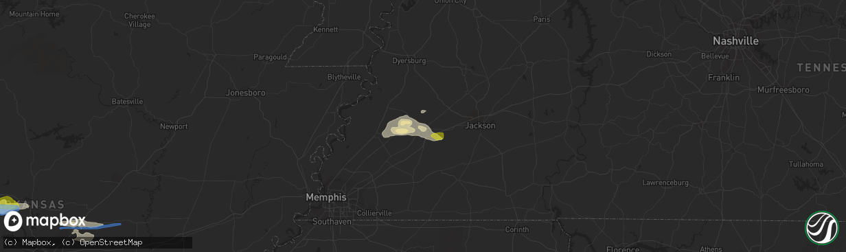 Hail map in Brownsville, TN on October 15, 2021