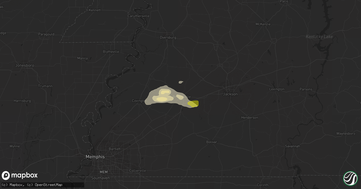 Hail map in Brownsville, TN on October 15, 2021