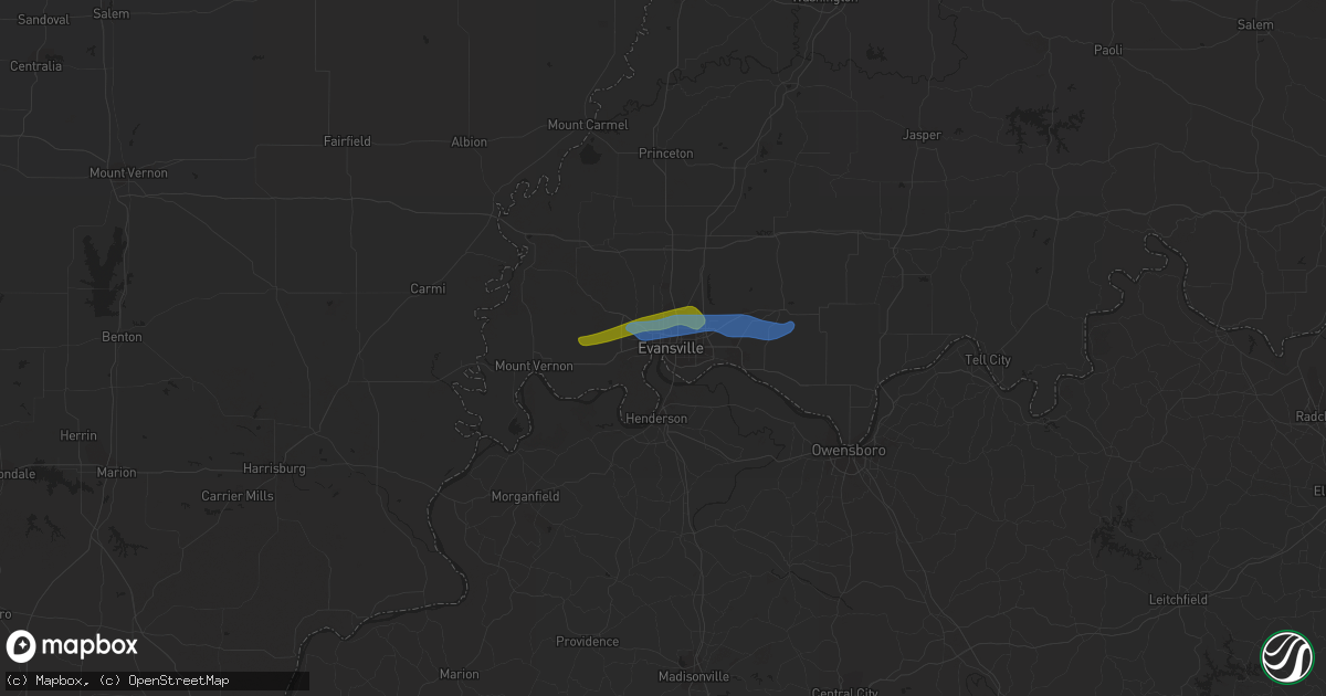 Hail map in Evansville, IN on October 15, 2021