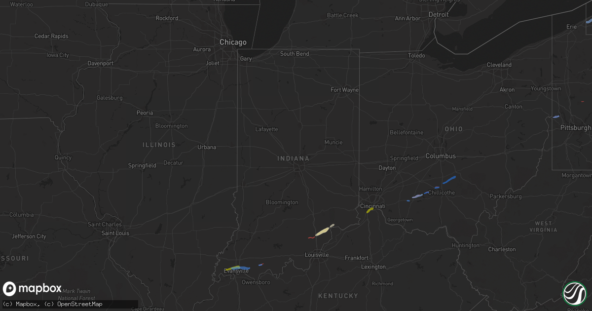 Hail map in Indiana on October 15, 2021