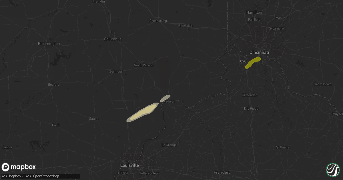 Hail map in Madison, IN on October 15, 2021