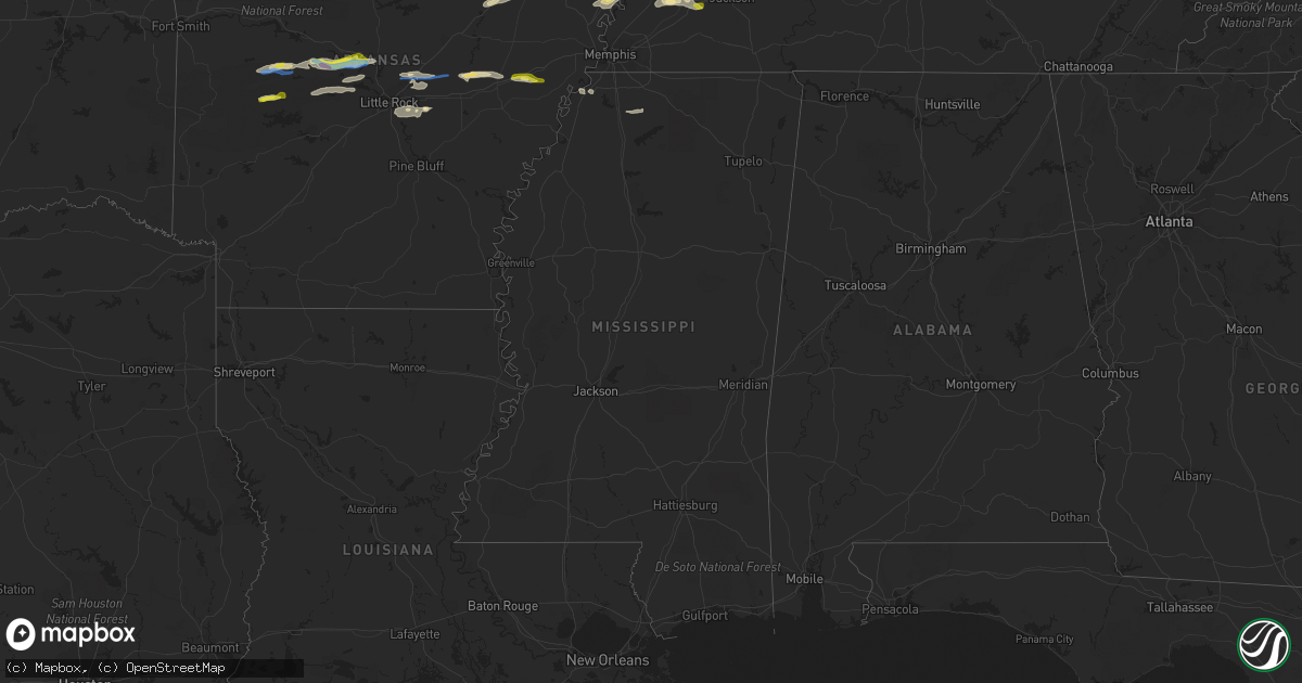 Hail map in Mississippi on October 15, 2021