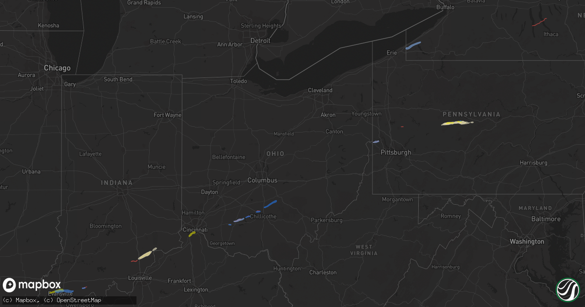 Hail map in Ohio on October 15, 2021