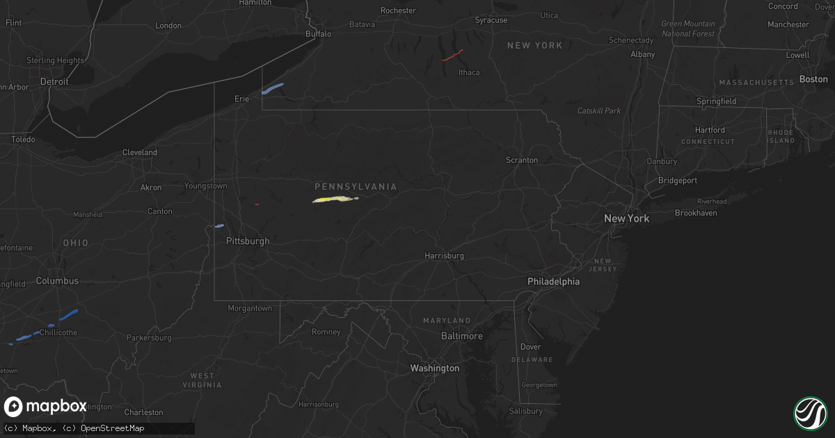 Hail map in Pennsylvania on October 15, 2021