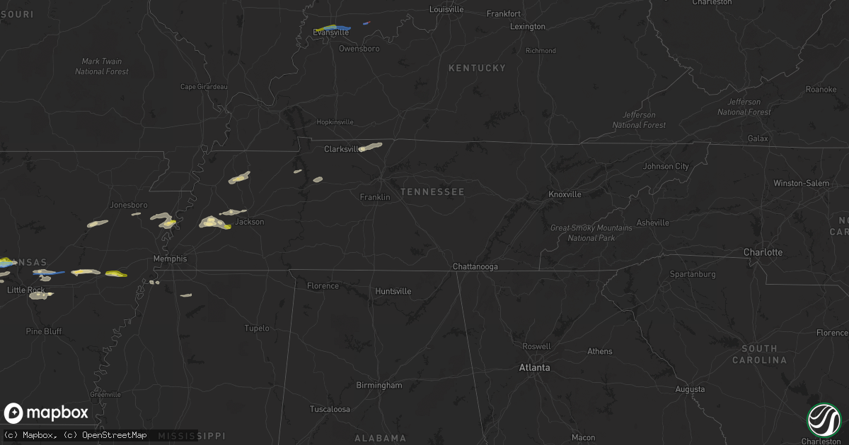 Hail map in Tennessee on October 15, 2021