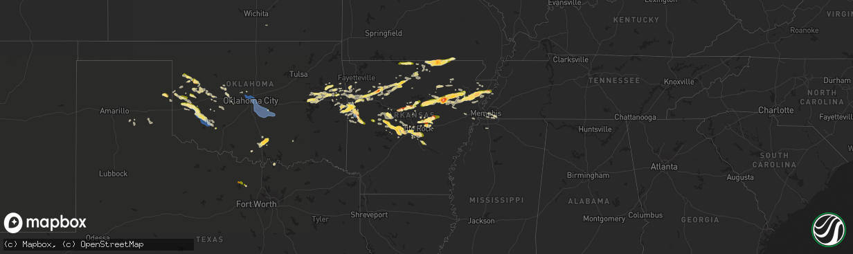 Hail map in Arkansas on October 15, 2022