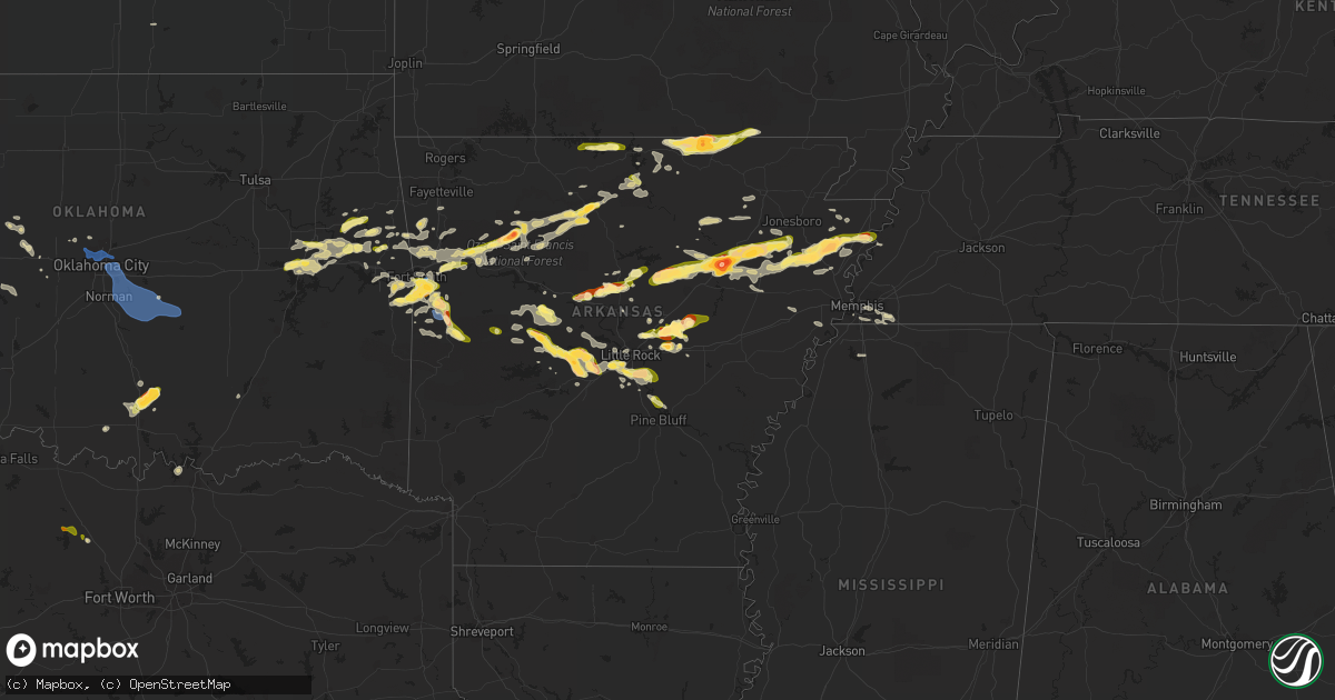 Hail map in Arkansas on October 15, 2022