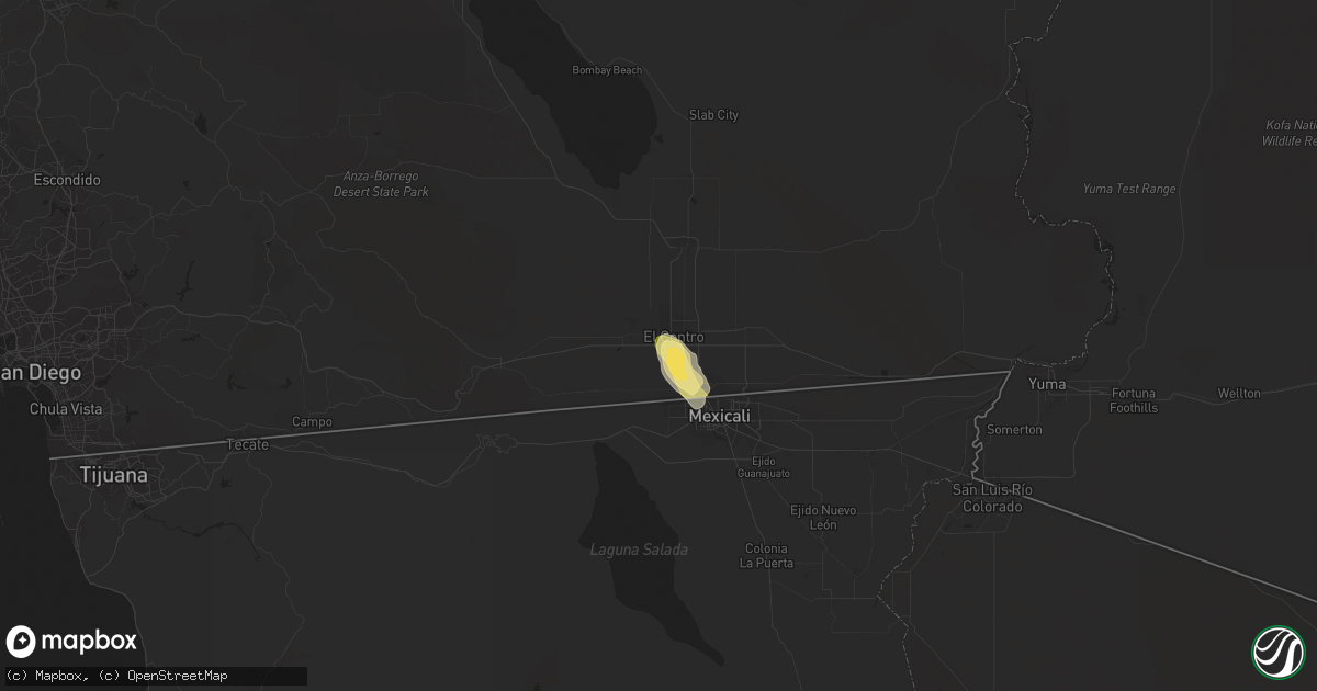 Hail map in El Centro, CA on October 15, 2022