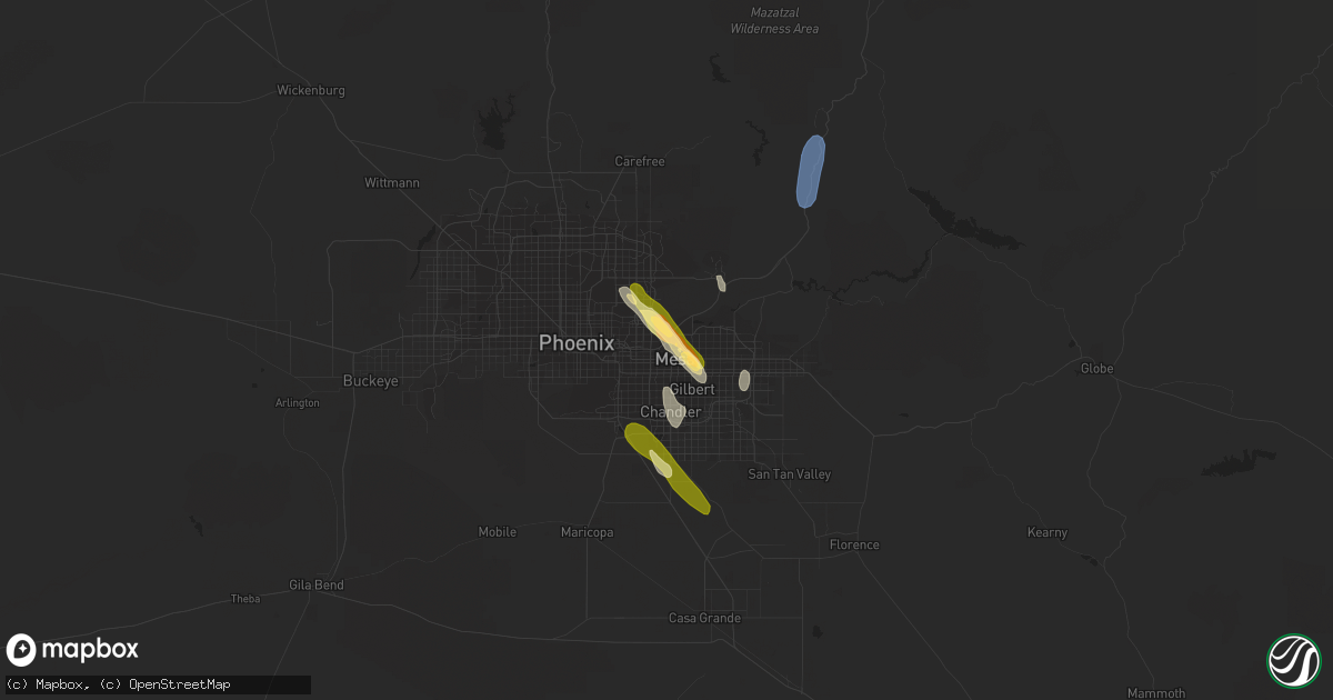 Hail map in Mesa, AZ on October 15, 2022