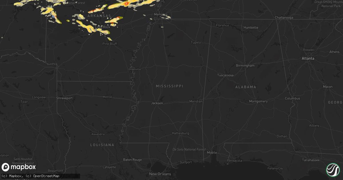 Hail map in Mississippi on October 15, 2022