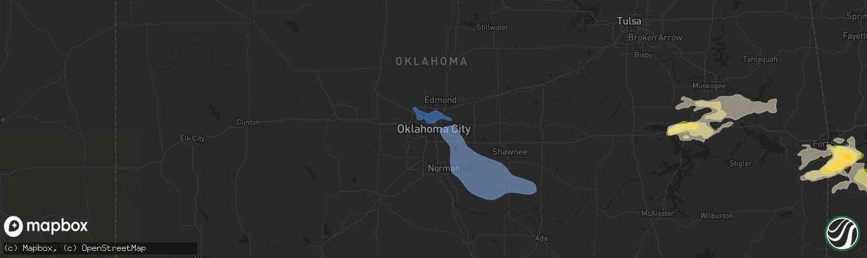 Hail map in Oklahoma City, OK on October 15, 2022
