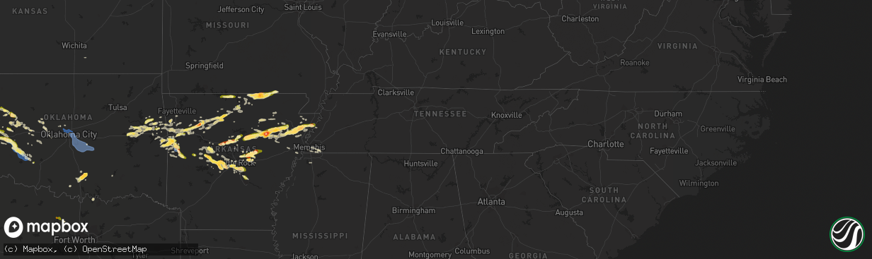 Hail map in Tennessee on October 15, 2022