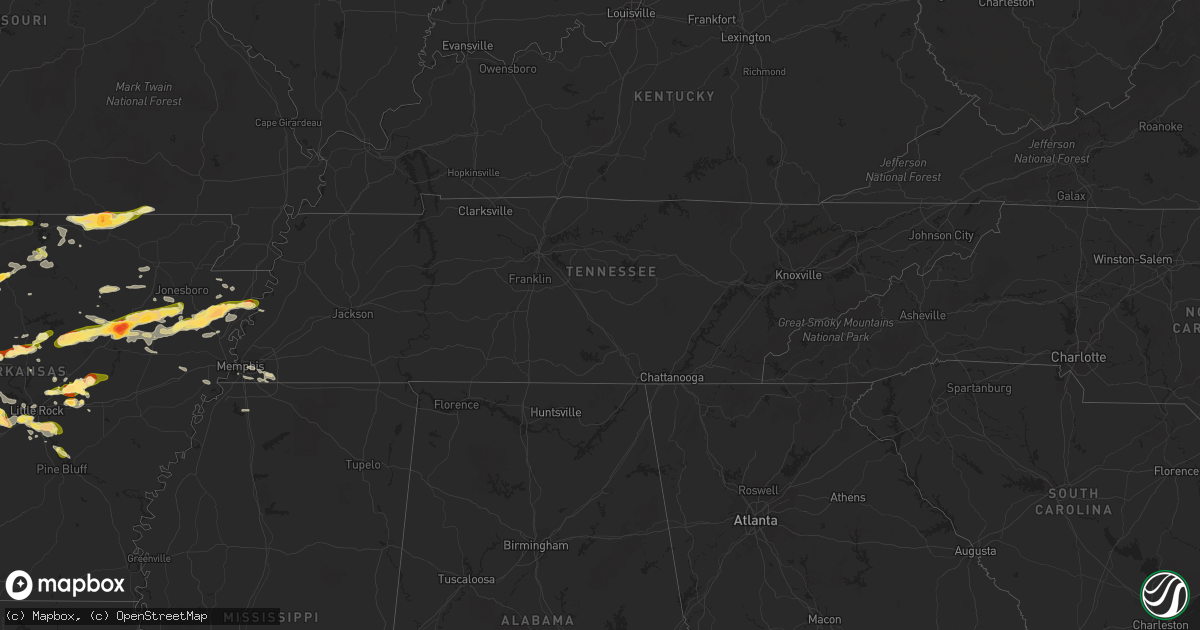 Hail map in Tennessee on October 15, 2022