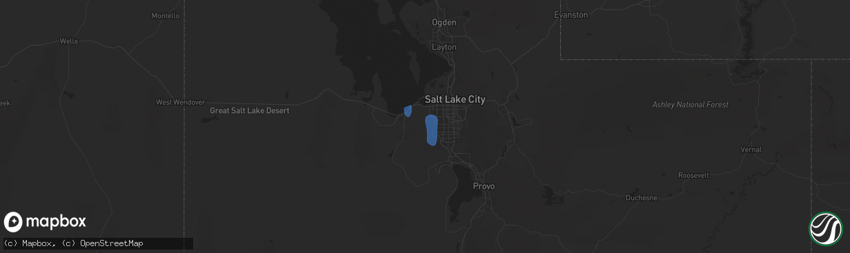 Hail map in Bingham Canyon, UT on October 15, 2025