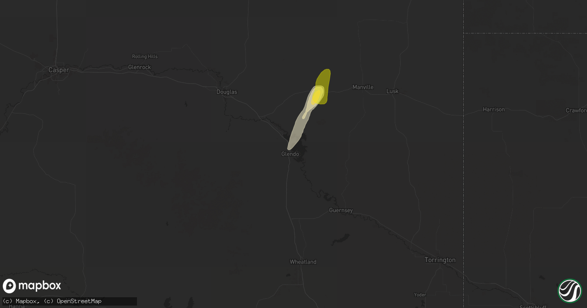 Hail map in Glendo, WY on October 15, 2025