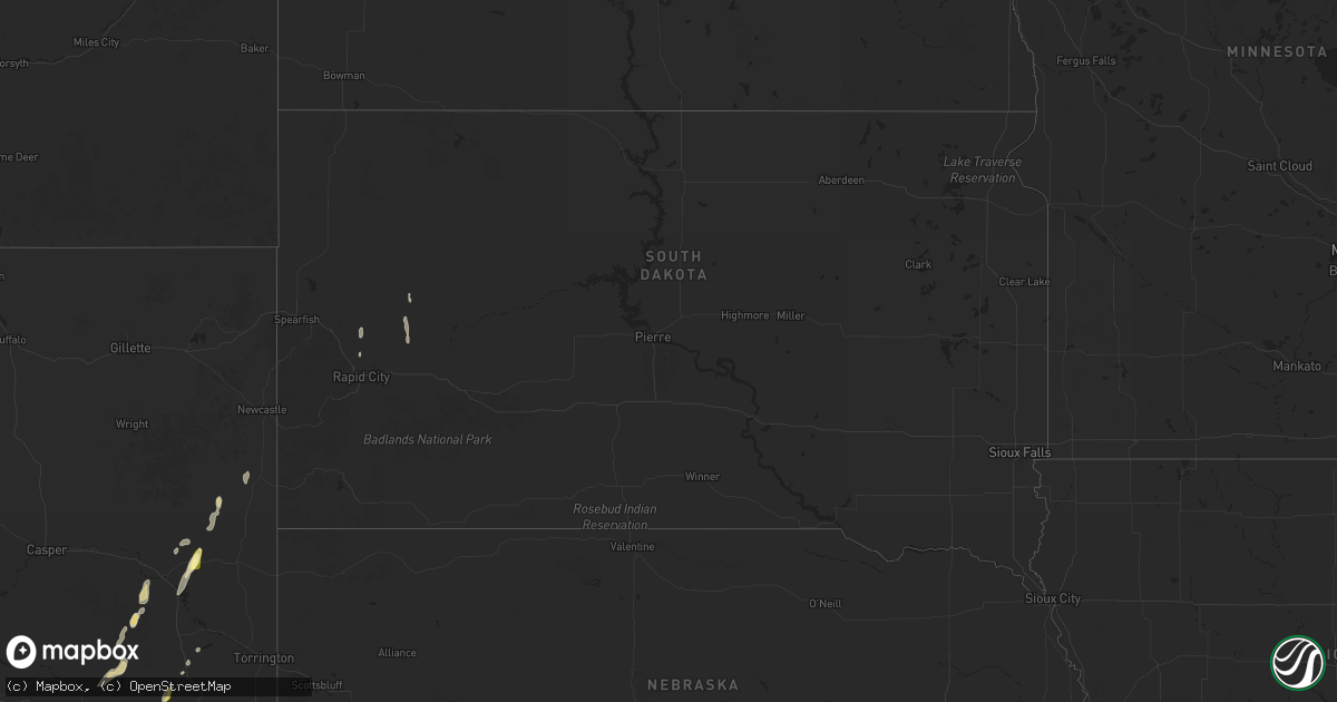 Hail map in South Dakota on October 15, 2025
