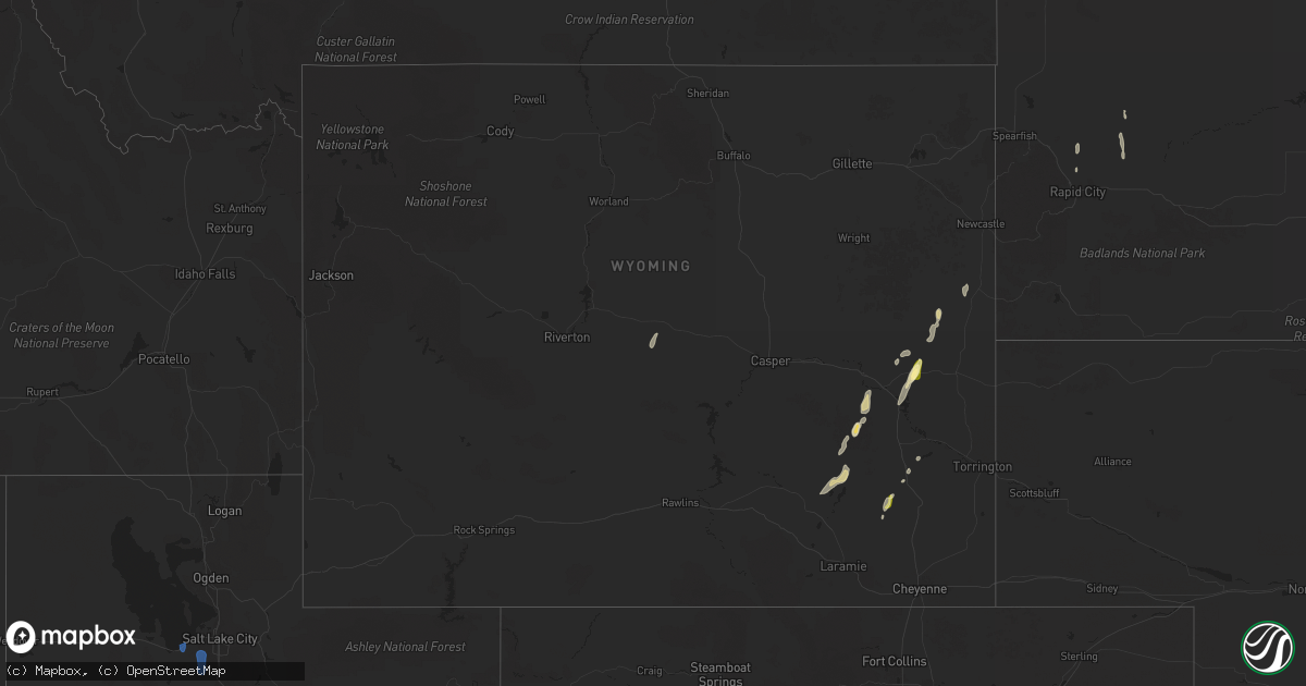 Hail map in Wyoming on October 15, 2025