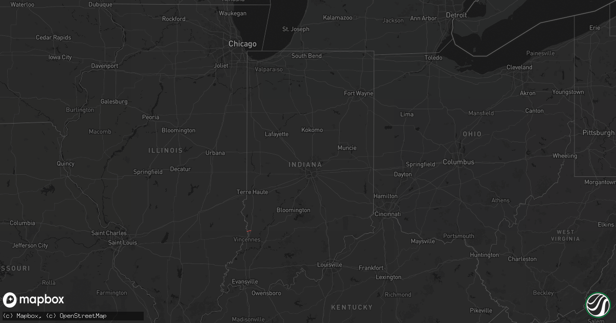 Hail map in Indiana on October 15, 2026